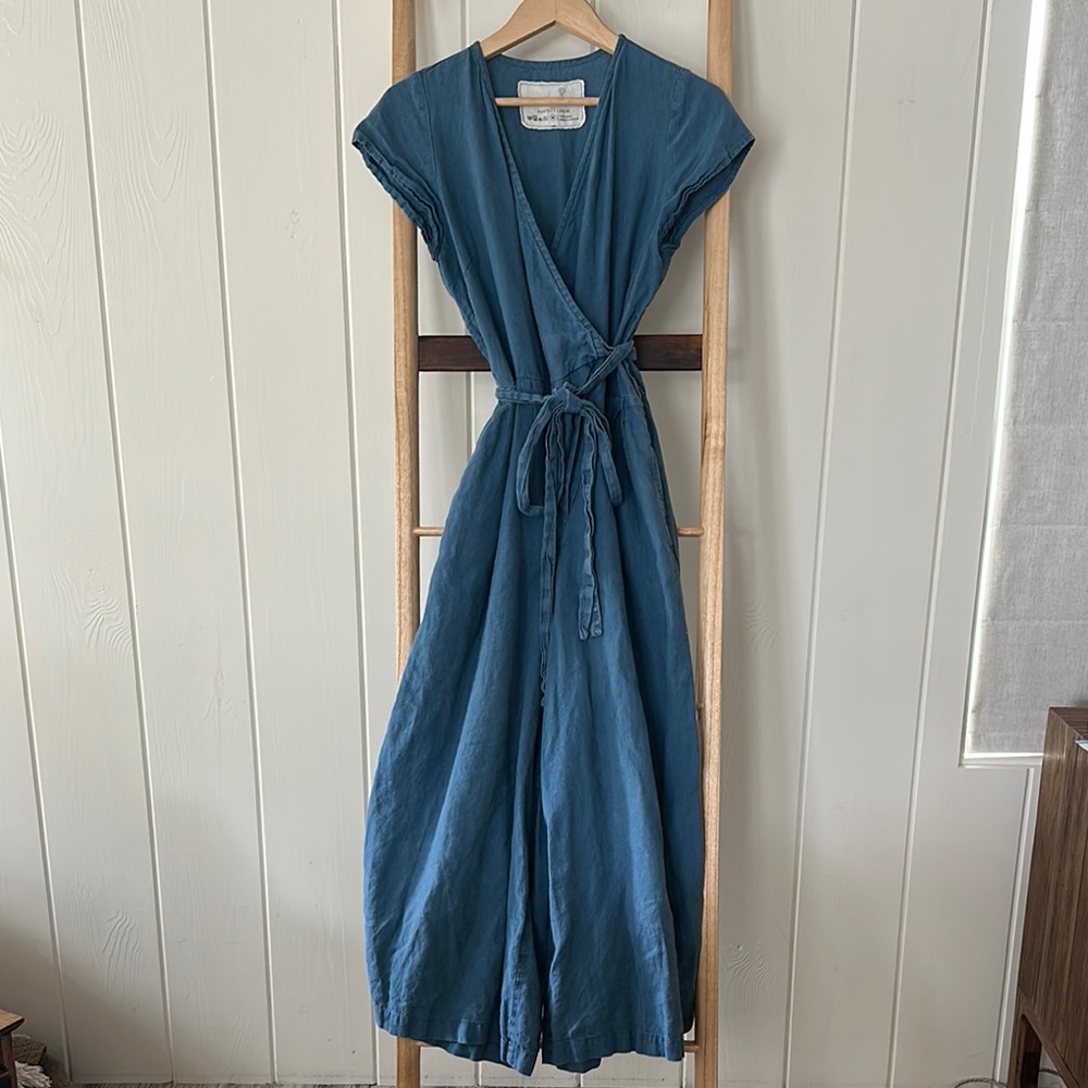 notPERFECTLINEN Blue Wrap Jumpsuit